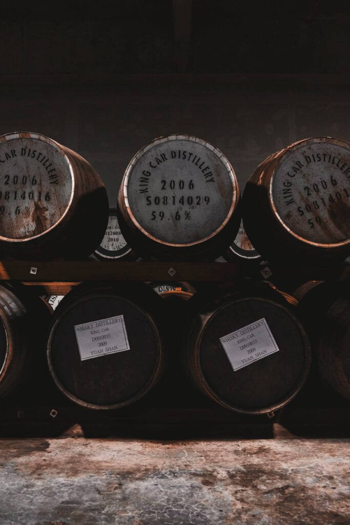 distillery kegs stacked